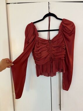 Ulla Johnson Brick Red Ruched Peplum Blouse